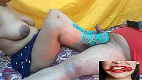 Indian girlfriend gives footjob in hotel with big tits. 😍