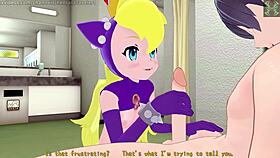 blonde 3d cartoon rides creampie in quick handjob