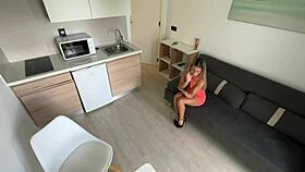 Italian housewife chats with plumber while he spies under her dress