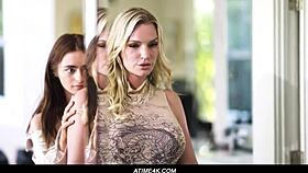 seduced by the sitter with big tits and petite body, she kisses and masturbates