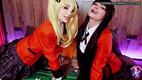 4k kakegurui mary teases horny yumeko with cosplay toys and lesbian creampie fucking