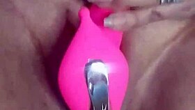 Massive squirt all over camera with remote vibrator and dildo in tight pussy