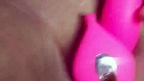 Massive squirt all over camera with remote vibrator and dildo in tight pussy