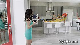 Horny brunette housewife rides clown's hard cock intensely