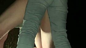 Wife pegging husband in public woods, girl fucks guy with big cock 😈