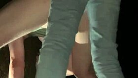 Wife pegging husband in public woods, girl fucks guy with big cock 😈