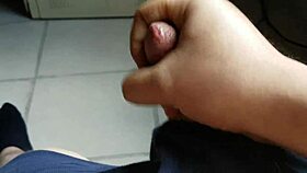 Raw Gay Handjob Scene Where He Jerks Off for the Girls Watching