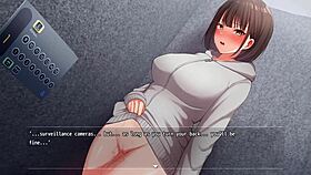 The girl is secretly masturbating in the men's bathroom during her night stroll.