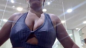 Dripping sweat at the gym, gifting sweaty panties and feet after workout.