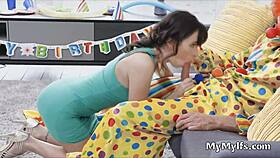 Horny brunette housewife rides clown's hard cock intensely