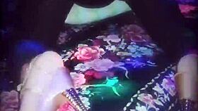 Solo amateur Sharon in hot latex and panties at work