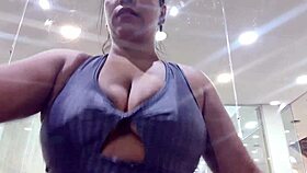 Dripping sweat at the gym, gifting sweaty panties and feet after workout.