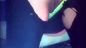 Solo amateur Sharon in hot latex and panties at work