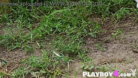 asian milf katana strips naked in vineyard, ripping clothes for solo fun