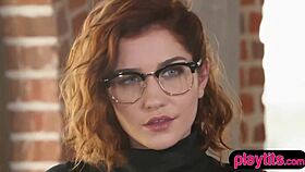 Hot Bespectacled Redhead Office Chick Striptease