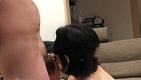 japanese couple blowjob living room raw sex sofa