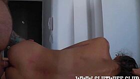 Petite Submissive Slut Candie Cross Does Sloppy Deepthroat And Deep Anal In The Lavatory With A Fat Older Dude