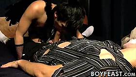 twinks in scary costumes swap blowjobs and jerk off for fun