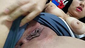 Latina With Fake Tits Rubbing Clit During Ass Worship