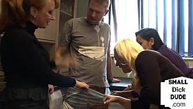 Small cock guy teased and jerked by two matures and Asian amateur