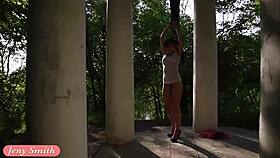 Beautiful Jeny Smith Flashes Her Ass And Legs In Public Outdoors Under Her Skirt