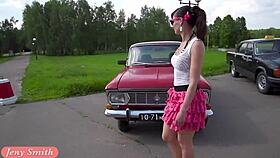 Beautiful Jeny Smith Flashes Her Ass And Legs In Public Outdoors Under Her Skirt