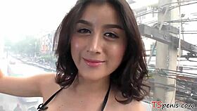 Hot asian ladyboy rides fat cock passionately