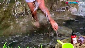 Intense Outdoor Bath For Sexy Amateur Shemale