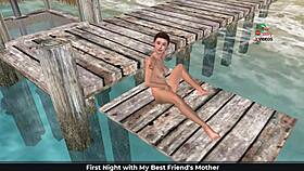 cute girl masturbates on beach with banana