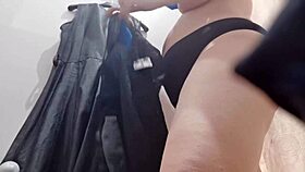 Italian mother-in-law invites you to flash her ass in leather dresses at the store?