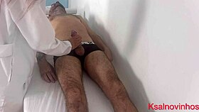 Nurse examines patient, hinting at his arousal