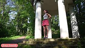 Beautiful Jeny Smith Flashes Her Ass And Legs In Public Outdoors Under Her Skirt