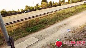 big ass babe relaxes by the autobahn