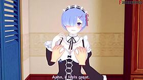Rem gives boobjob, sucking and fucking in pov as big boobs maid from re zero