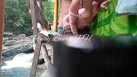 horny couple fucks in public waterfall cottage