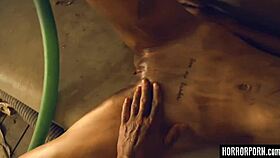 Brunette Bound In Outdoor Doggystyle Threesome With Beastly Intensity.