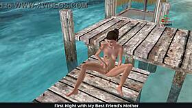 cute girl masturbates on beach with banana