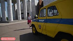 Beautiful Jeny Smith Flashes Her Ass And Legs In Public Outdoors Under Her Skirt