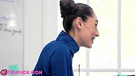 tiana feels intense pleasure squirting on coach bruce venture's cock during blowjob.