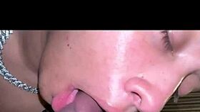 She keeps suckin after I cum on her big tits.