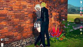 ai girl plays with big tits in 3d cartoon massage