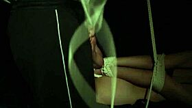 sofi gets bound in white cotton ropes for evening bondage