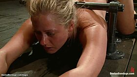 blonde bound tight, taking rough anal on bizarre bondage device