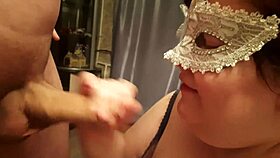 the hot amateur bbw kneels and gives her lover an excellent homemade blowjob with oral creampie