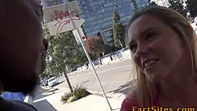 Teen gets rimmed by a black guy with a big cock.