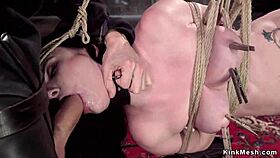 slave in suspension bondage gets anal fucked with deepthroat and gagging