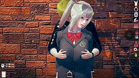 ai girl plays with big tits in 3d cartoon massage