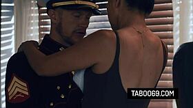 Hot asian milf fucking with stepson who is wearing her husbands military uniform