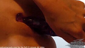 Really skinny tanned model, striptease dance and masturbate?