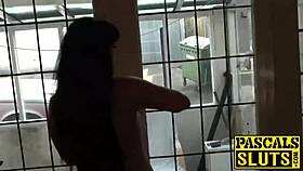 British brunette amateur flaunts her huge natural tits in a solo showcase for fans.